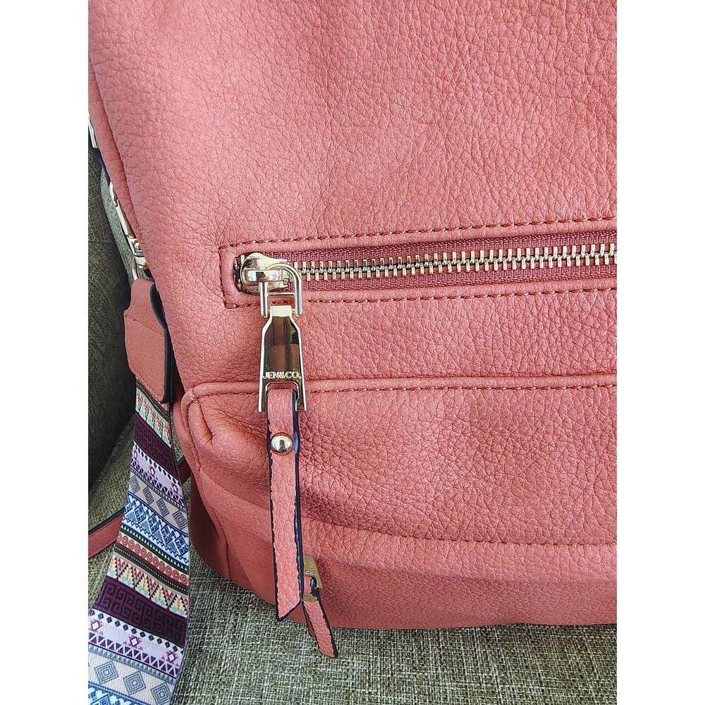 Jen Co Backpack Medium Orange Vegan Faux Leather Convertible Boho Strap Purse 1x - Picture 6 of 16